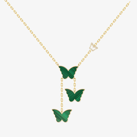 Classic Butterfly Yellow Gold Malachite Kids Dangling Necklace - NECKLACE KIDS by Samra Jewellery