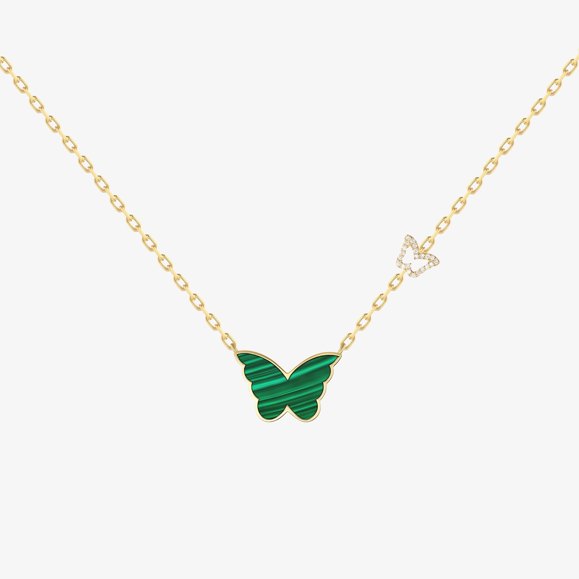 Classic Butterfly Yellow Gold Malachite Kids Single Necklace