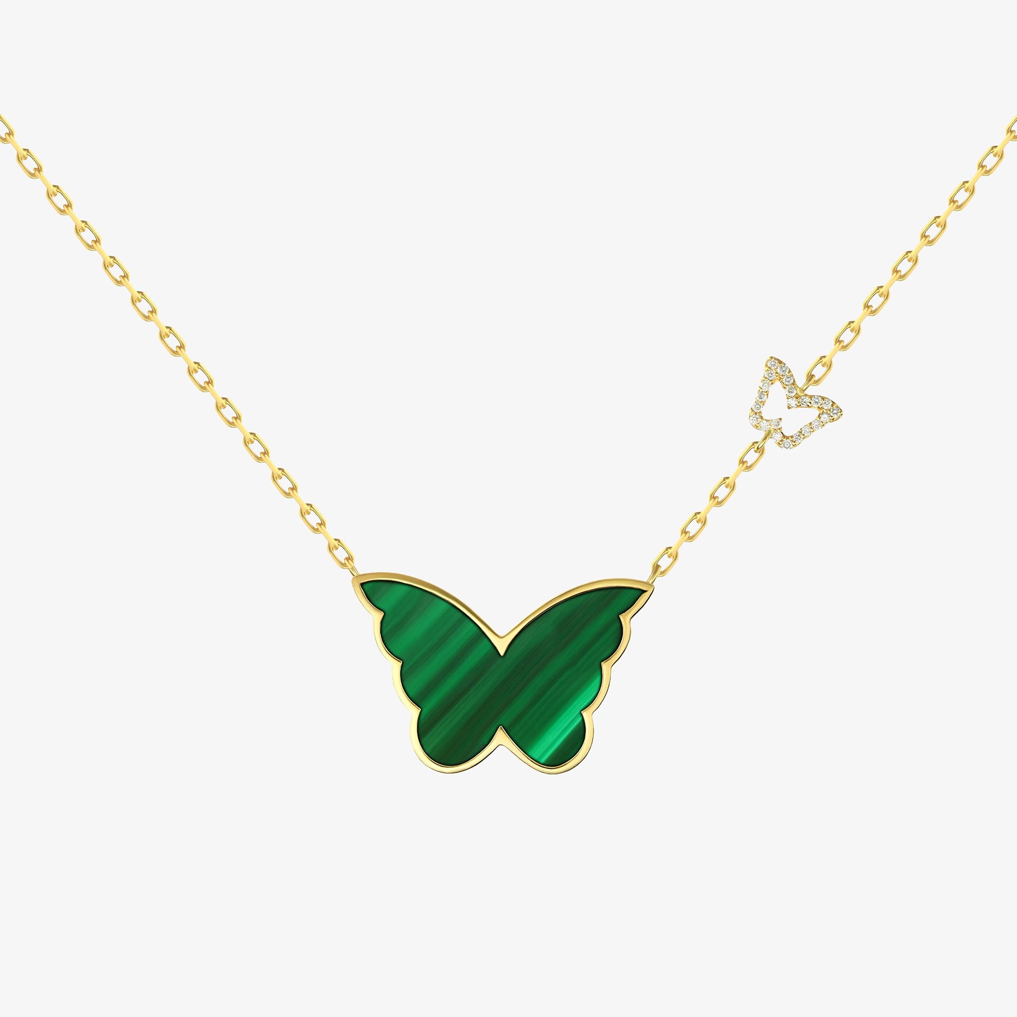Classic Butterfly Yellow Gold Malachite Single Necklace