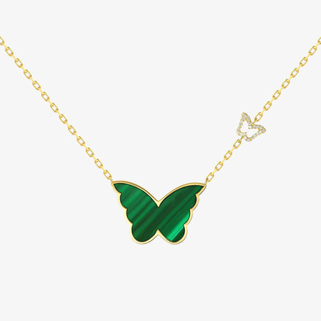Classic Butterfly Yellow Gold Malachite Single Necklace - NECKLACE WOMAN by Samra Jewellery