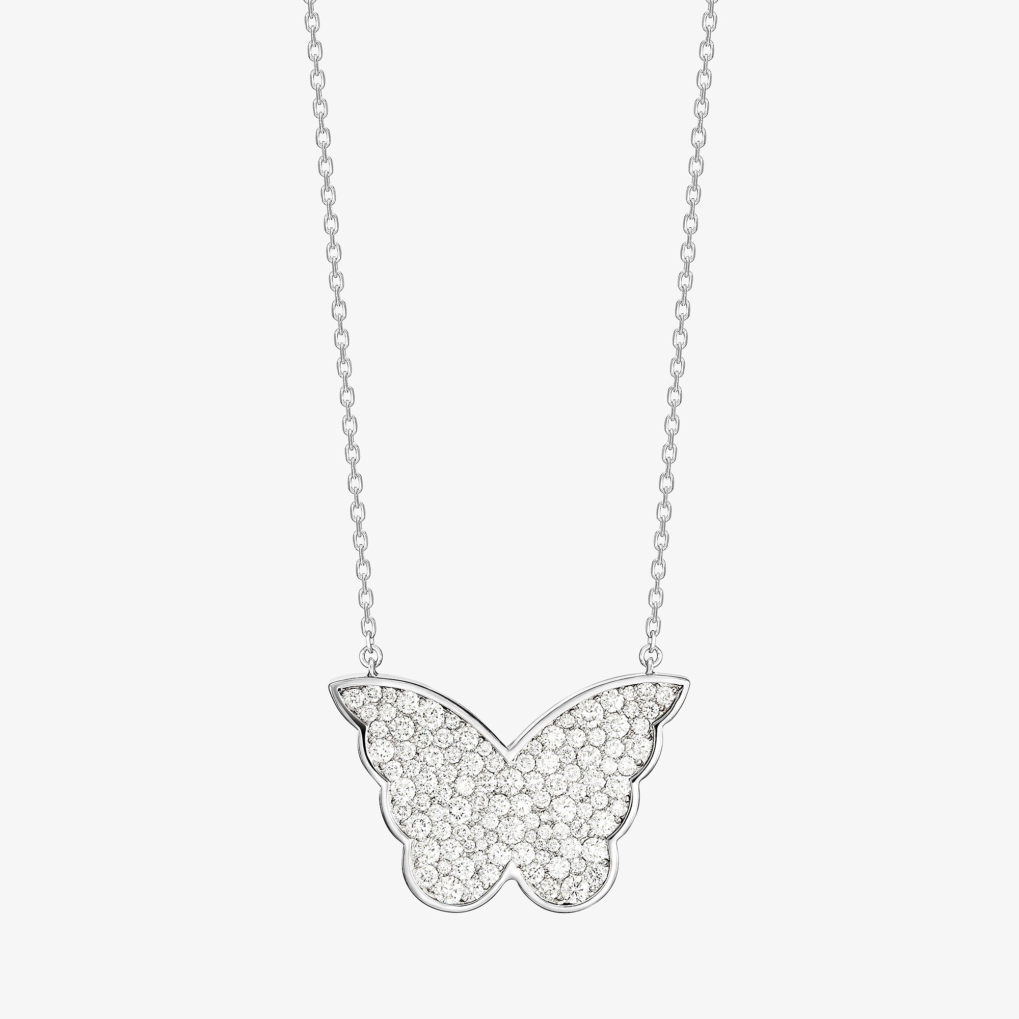 Classic Butterfly White Gold Diamond Reversible Medium Necklace