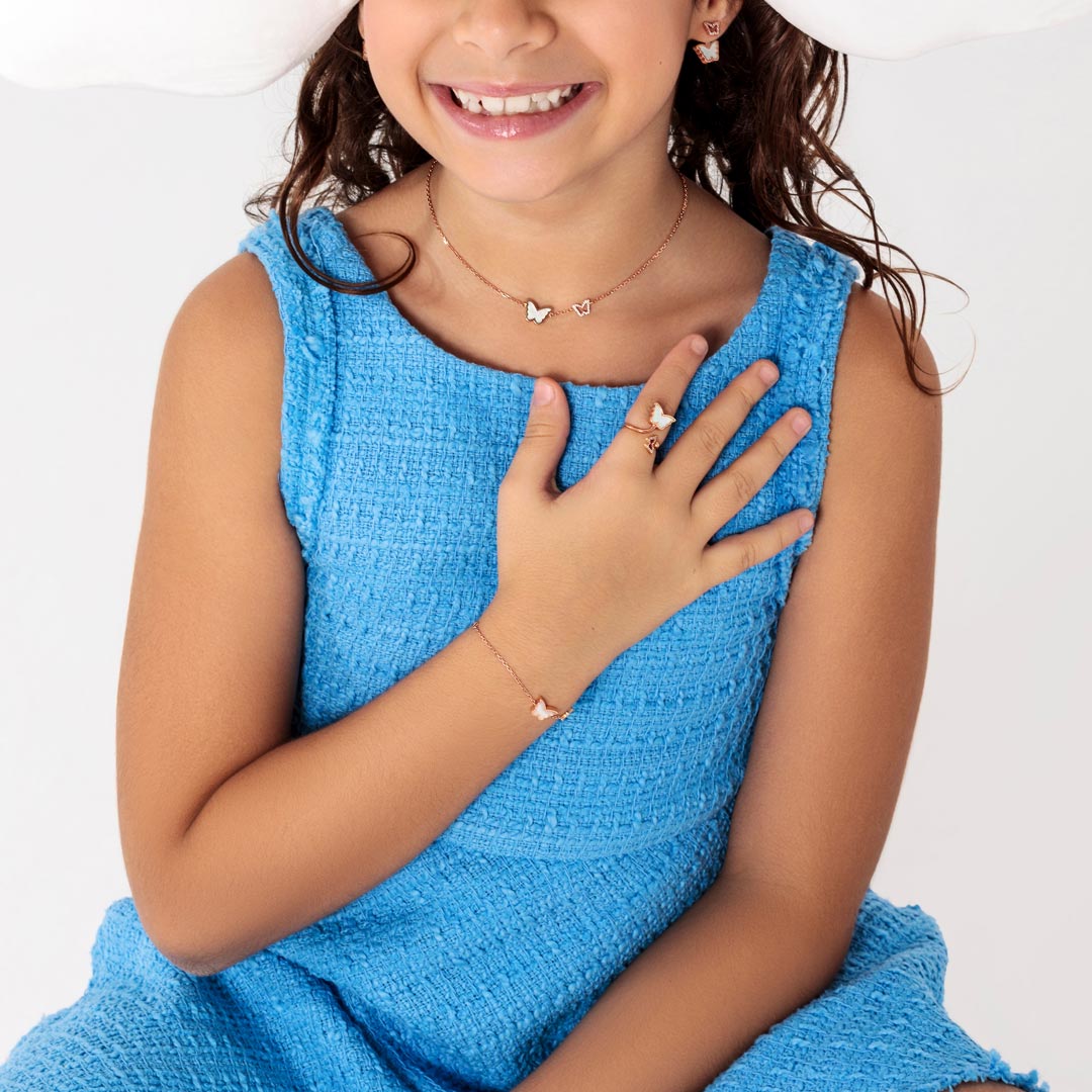 Classic Butterfly Rose Gold Mother of Pearl Kids Single Necklace - Samra Jewellery - Diamond Jewellery - BUTTERFLIES