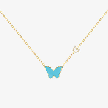 Classic Butterfly Yellow Gold Turquoise Kids Single Necklace - NECKLACE KIDS by Samra Jewellery