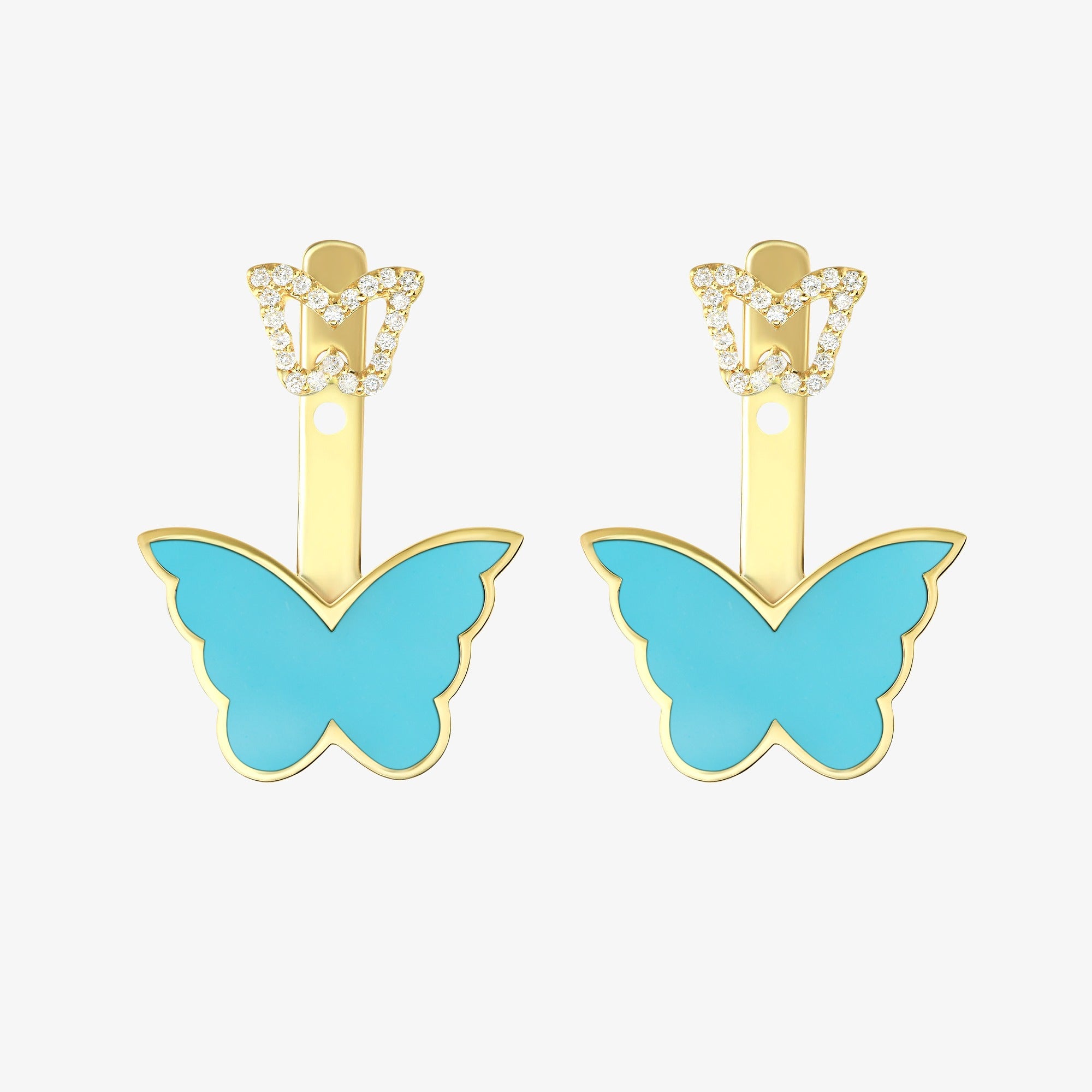 Classic Butterfly Yellow Gold Turquoise Ear Jacket