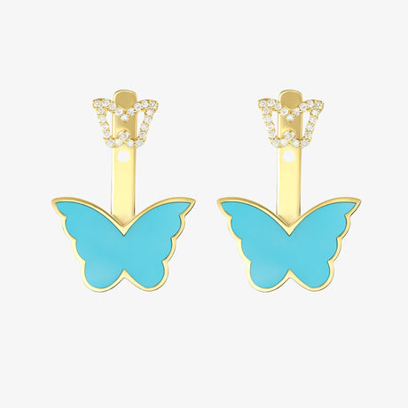 Classic Butterfly Yellow Gold Turquoise Ear Jacket - EARRING WOMAN by Samra Jewellery