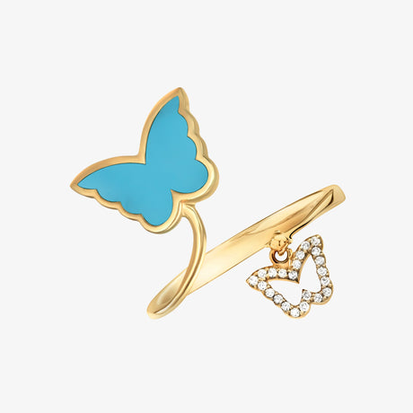 Classic Butterfly Yellow Gold Turquoise Ring - RING WOMAN by Samra Jewellery