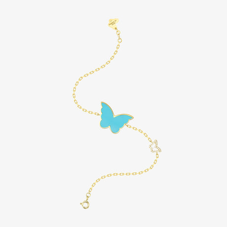 Classic Butterfly Yellow Gold Turquoise Single Bracelet - BRACELET WOMAN by Samra Jewellery