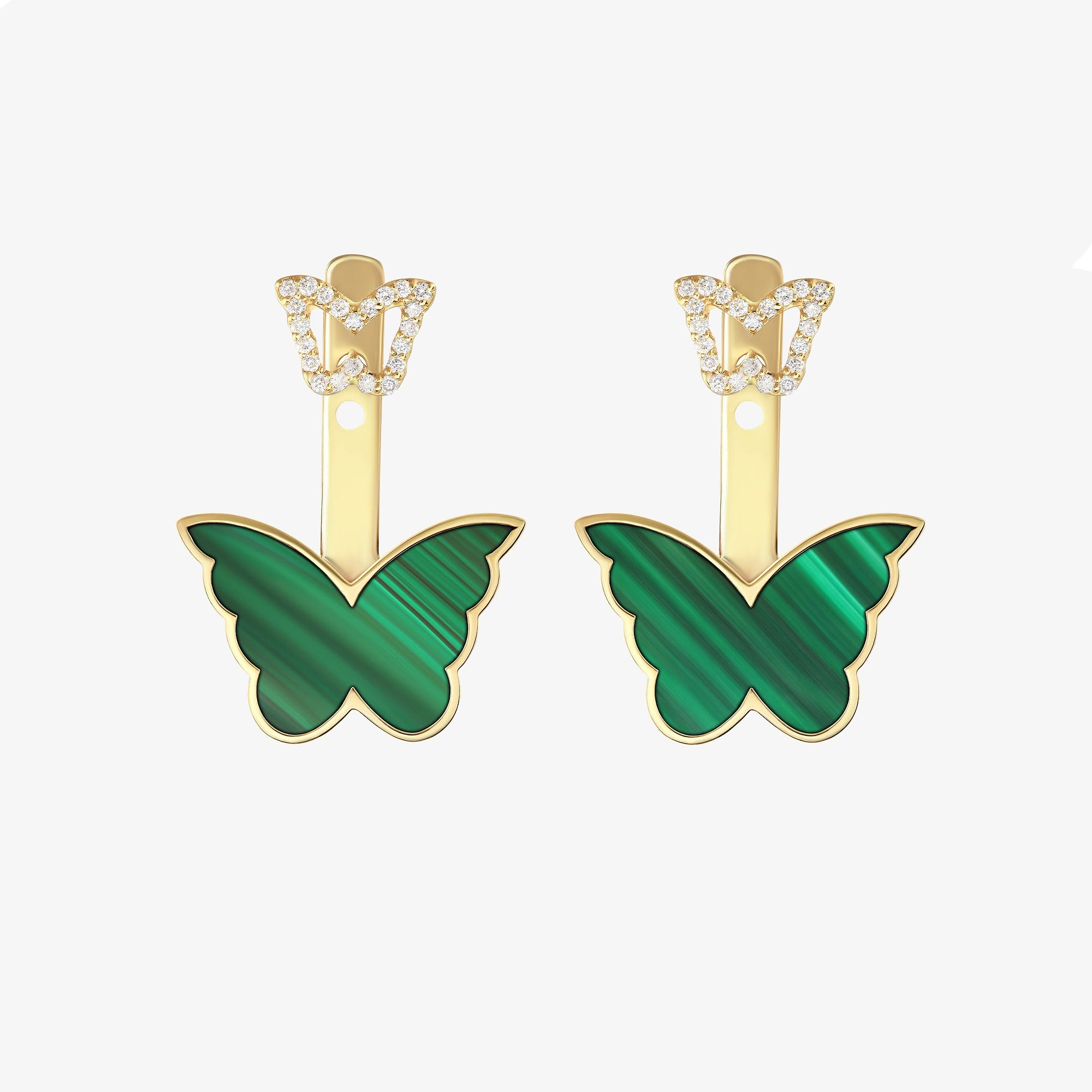 Classic Butterfly Yellow Gold Malachite Kids Ear Jacket