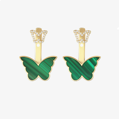 Classic Butterfly Yellow Gold Malachite Kids Ear Jacket - EARRING KIDS by Samra Jewellery
