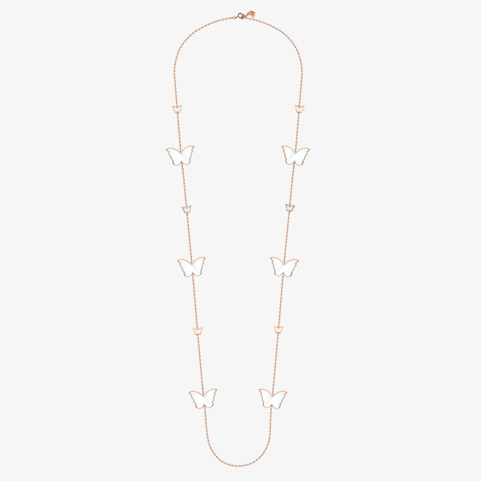 Classic Butterfly Rose Gold Mother of Pearl Sautoir Necklace