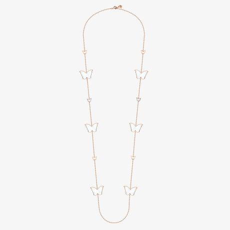 Classic Butterfly Rose Gold Mother of Pearl Sautoir Necklace - NECKLACE WOMAN by Samra Jewellery