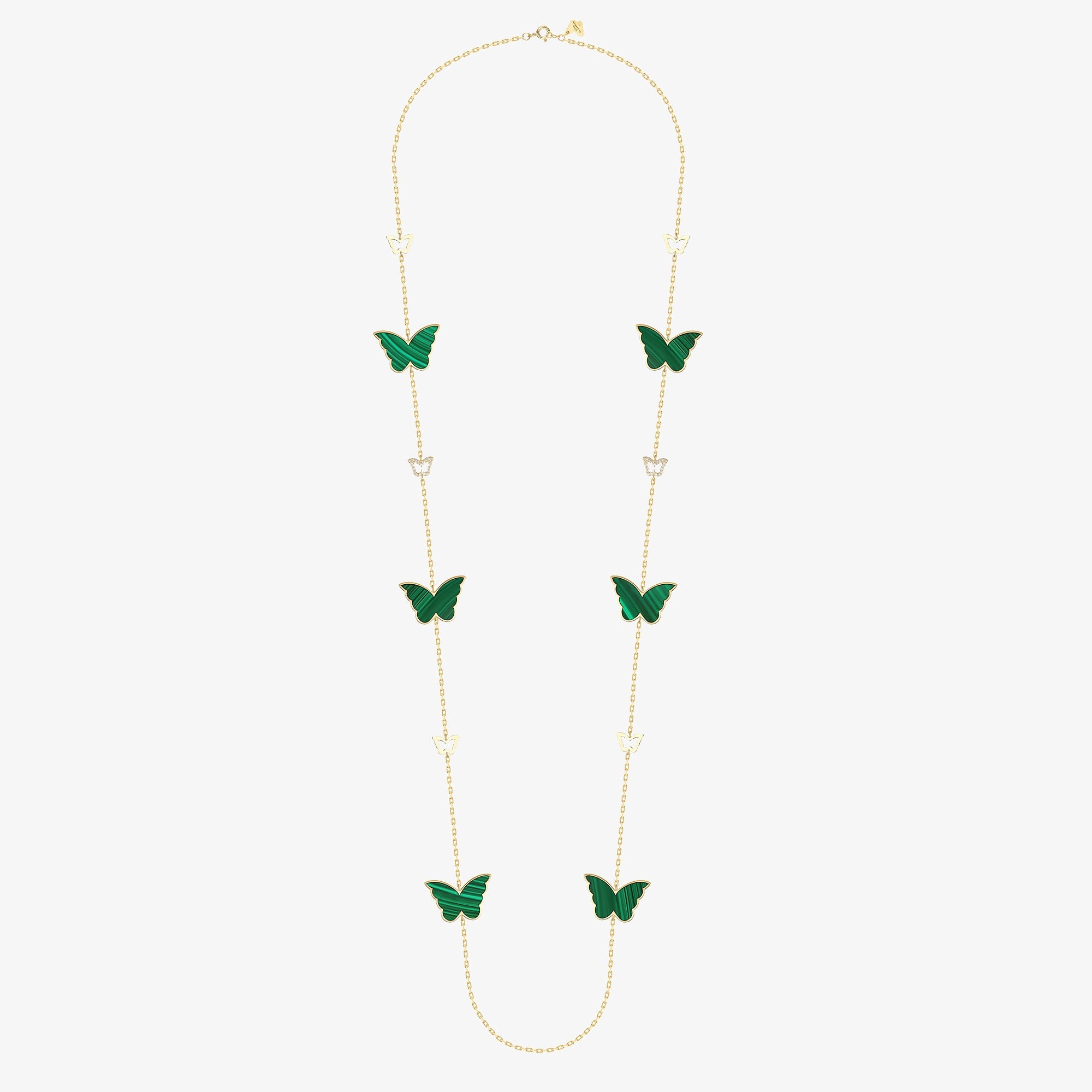 Classic Butterfly Yellow Gold Malachite Sautoir Necklace