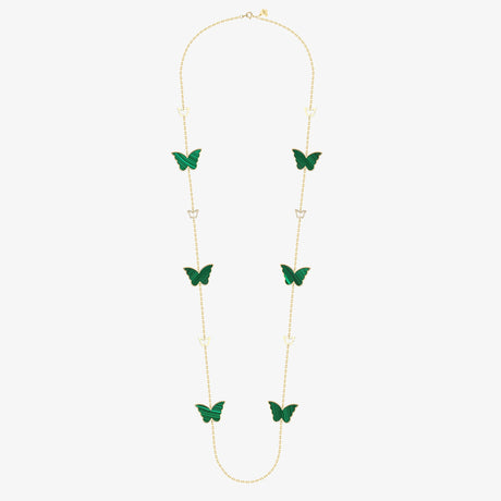 Classic Butterfly Yellow Gold Malachite Sautoir Necklace - NECKLACE WOMAN by Samra Jewellery