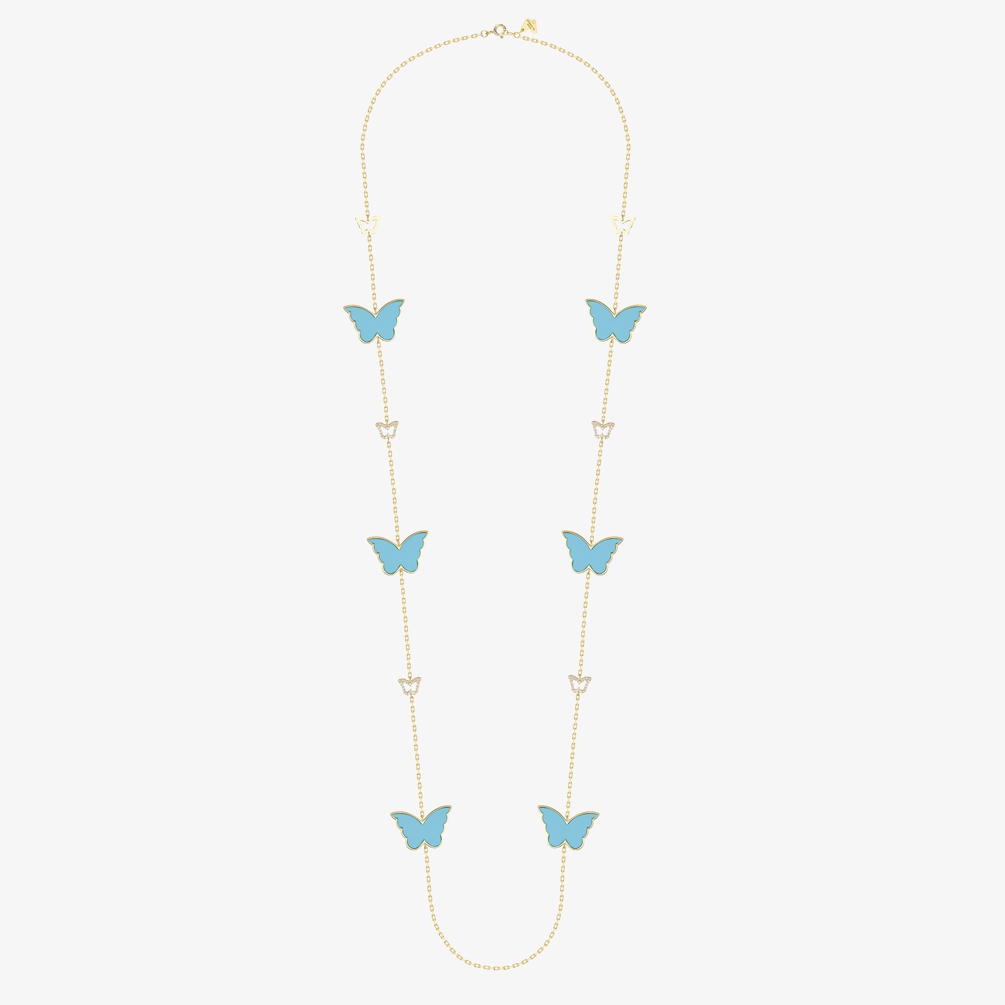 Classic Butterfly Yellow Gold Turquoise Sautoir Necklace