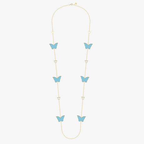 Classic Butterfly Yellow Gold Turquoise Sautoir Necklace - NECKLACE WOMAN by Samra Jewellery