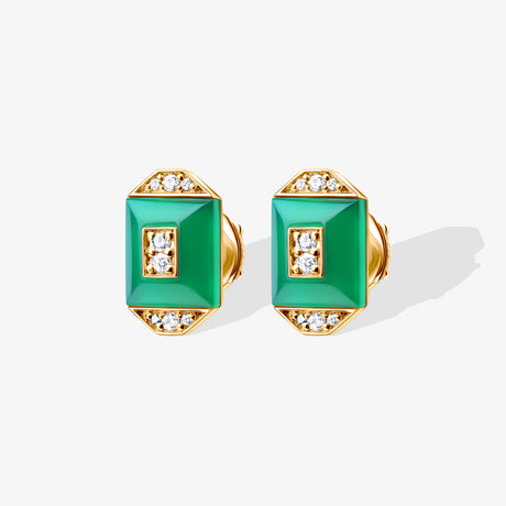 Layl Yellow Gold Diamond Green Agate Stud Earrings - EARRING WOMAN by Samra Jewellery