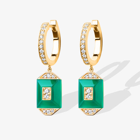 Layl Yellow Gold Diamond Green Agate Dangling Hoop Earrings - EARRING WOMAN by Samra Jewellery