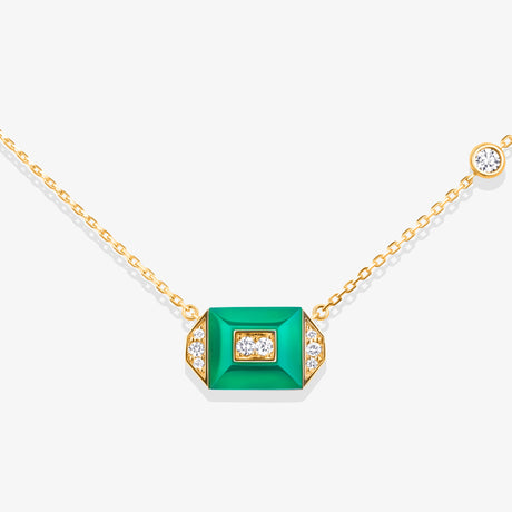 Layl Yellow Gold Diamond Green Agate Necklace - NECKLACE WOMAN by Samra Jewellery