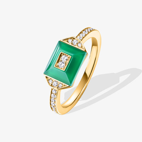 Layl Yellow Gold Diamond Green Agate Single Ring - RING WOMAN by Samra Jewellery