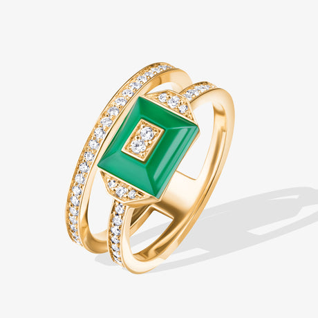 Layl Yellow Gold Diamond Green Agate Double Ring - RING WOMAN by Samra Jewellery