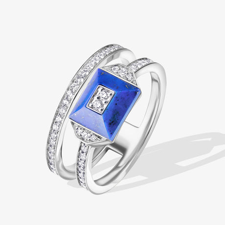 Layl White Gold Diamond Lapis Lazuli Double Ring - RING WOMAN by Samra Jewellery