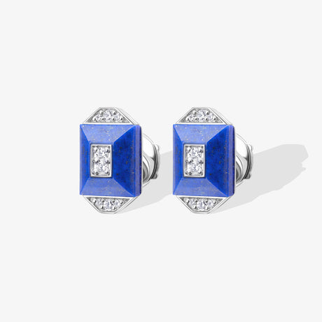 Layl White Gold Diamond Lapis Lazuli Stud Earrings - EARRING WOMAN by Samra Jewellery