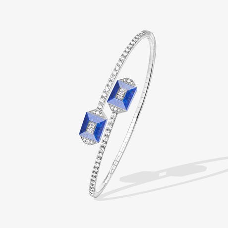 Layl White Gold Diamond Lapis Lazuli Crossover Bangle - BANGLE WOMAN by Samra Jewellery