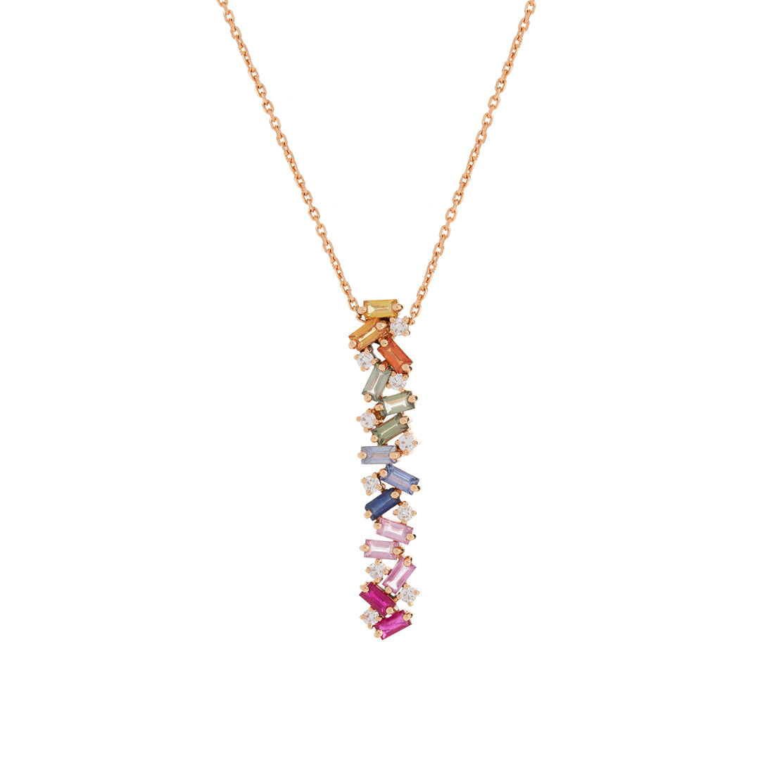 Kanz Rose Gold Baguette Colored Sapphire Necklace - Samra Jewellery - Diamond Jewellery - KANZ
