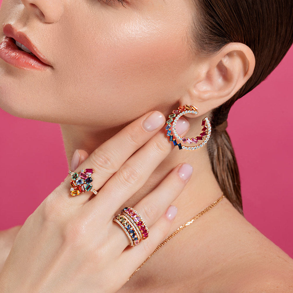 Noor Rose Gold Colored Sapphire Earring - Samra Jewellery - Diamond Jewellery - NOOR