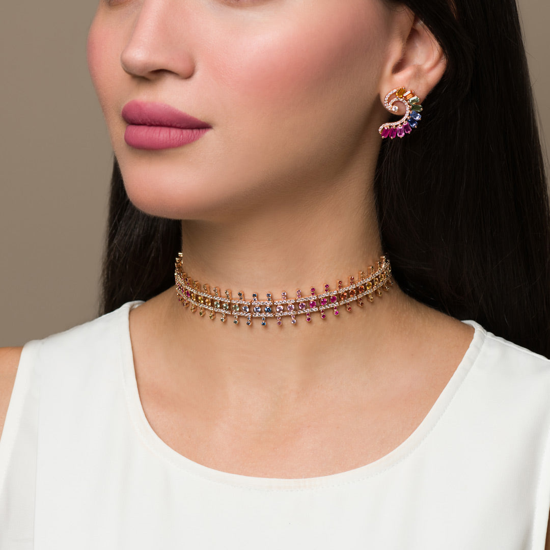 Noor Rose Gold Colored Sapphire Heart Earring - Samra Jewellery - Diamond Jewellery - NOOR