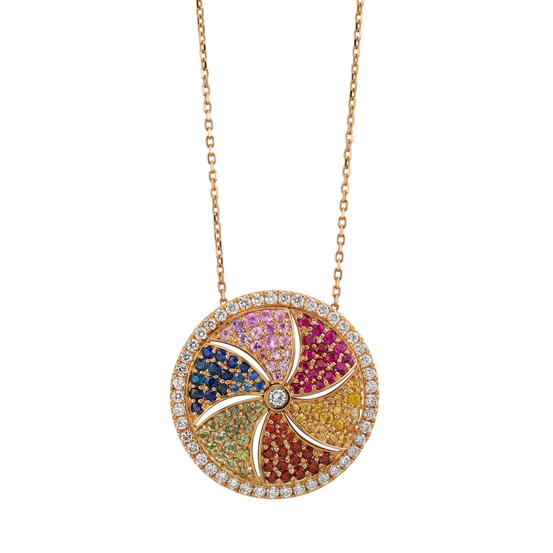 Kanz Rose Gold Colored Sapphire Moulin Necklace - Samra Jewellery - Diamond Jewellery - KANZ