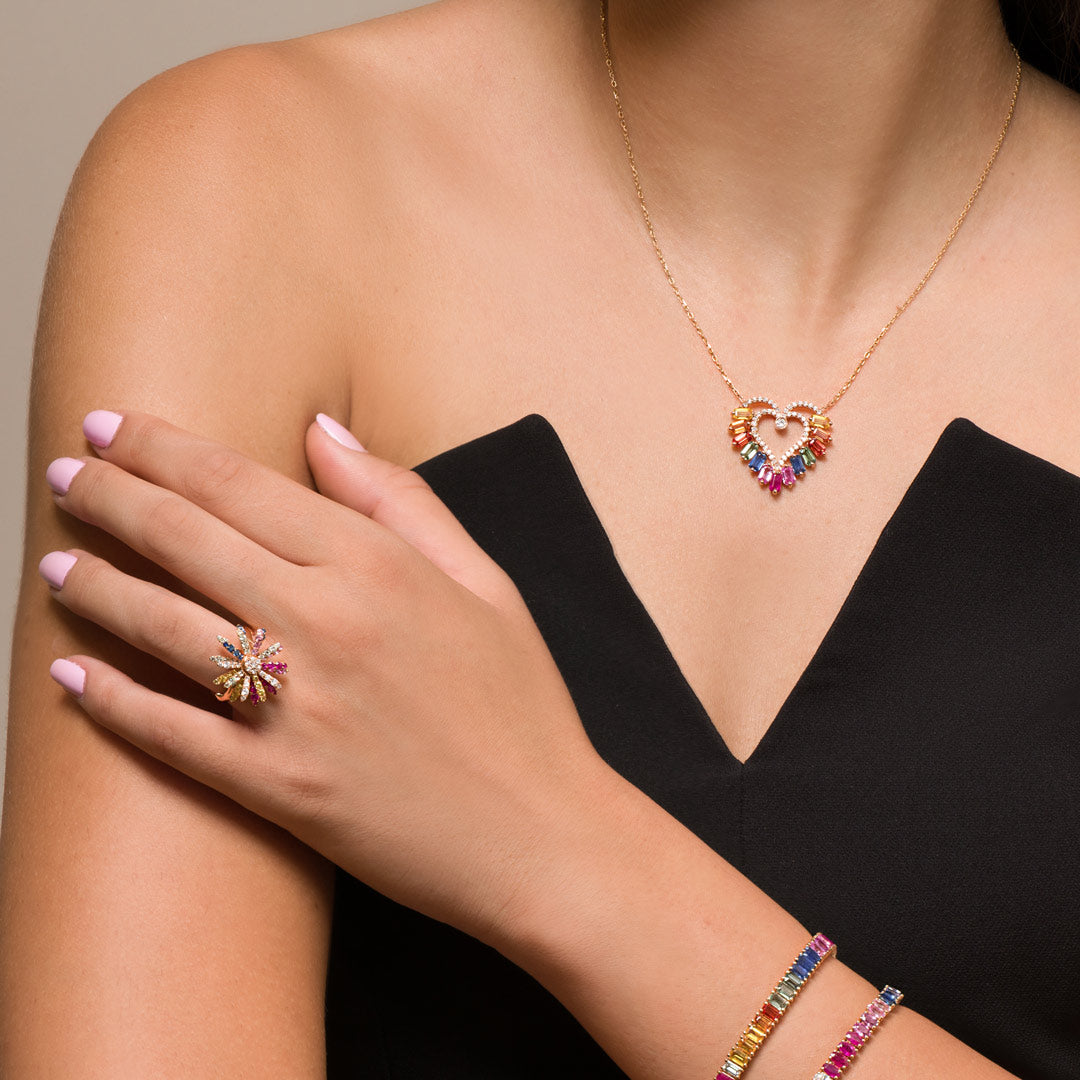 Noor Rose Gold Colored Sapphire Rotating Flower Ring - Samra Jewellery - Diamond Jewellery - NOOR