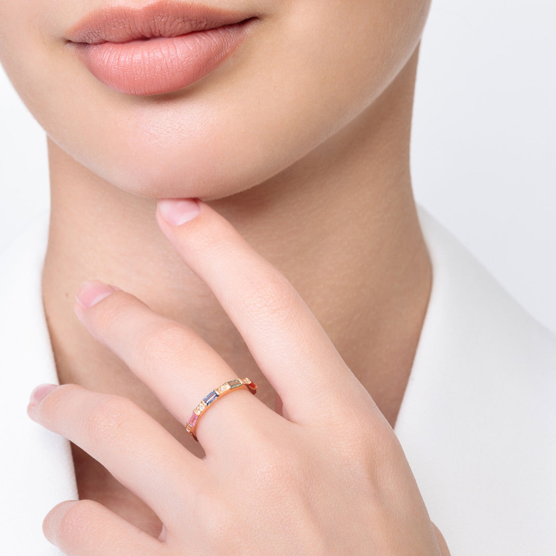 Noor Rose Gold Baguette Sapphire Small Ring - Samra Jewellery - Diamond Jewellery - NOOR