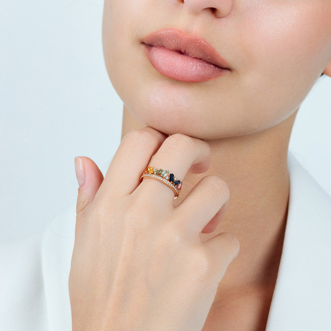 Noor Rose Gold Diamond Sapphire Ring - Samra Jewellery - Diamond Jewellery - NOOR