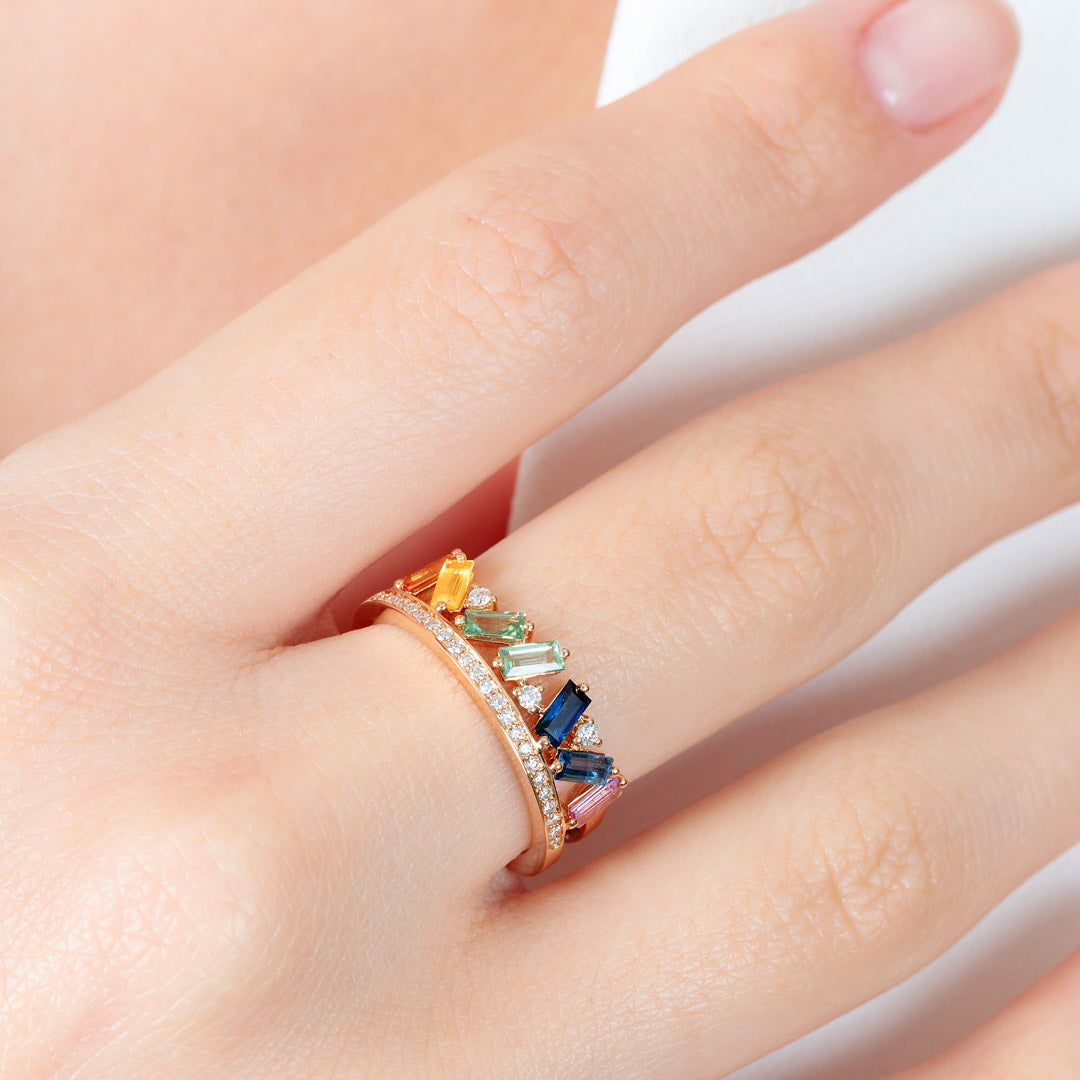 Noor Rose Gold Diamond Sapphire Ring - Samra Jewellery - Diamond Jewellery - NOOR