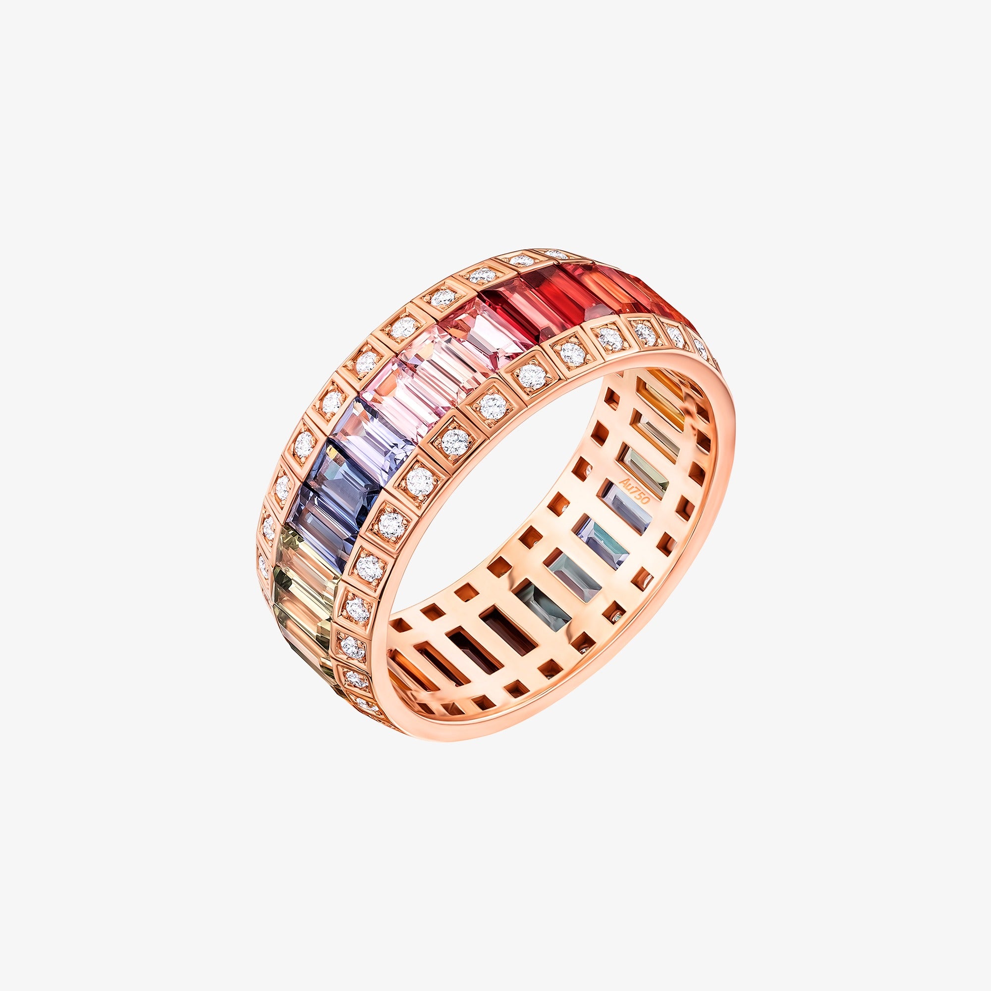 خاتم من الياقوت الملوّن والذهب الزهري من نور