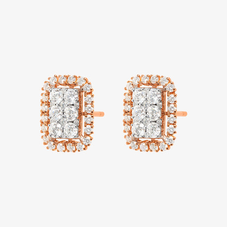 Barq Octagon Rose White Gold Diamond Earring - EARRING WOMAN by Samra Jewellery