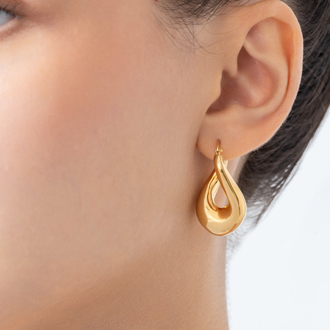 Thahab Yellow Gold Twisted Hoop Earring - Samra Jewellery - Diamond Jewellery - THAHAB