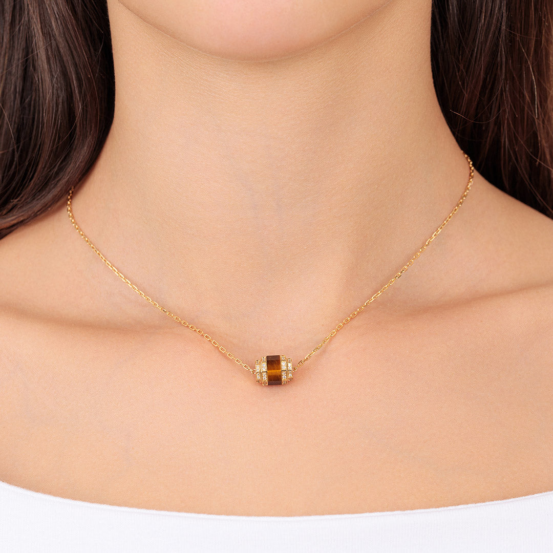 Azm Yellow Gold Tiger Eye Single Necklace