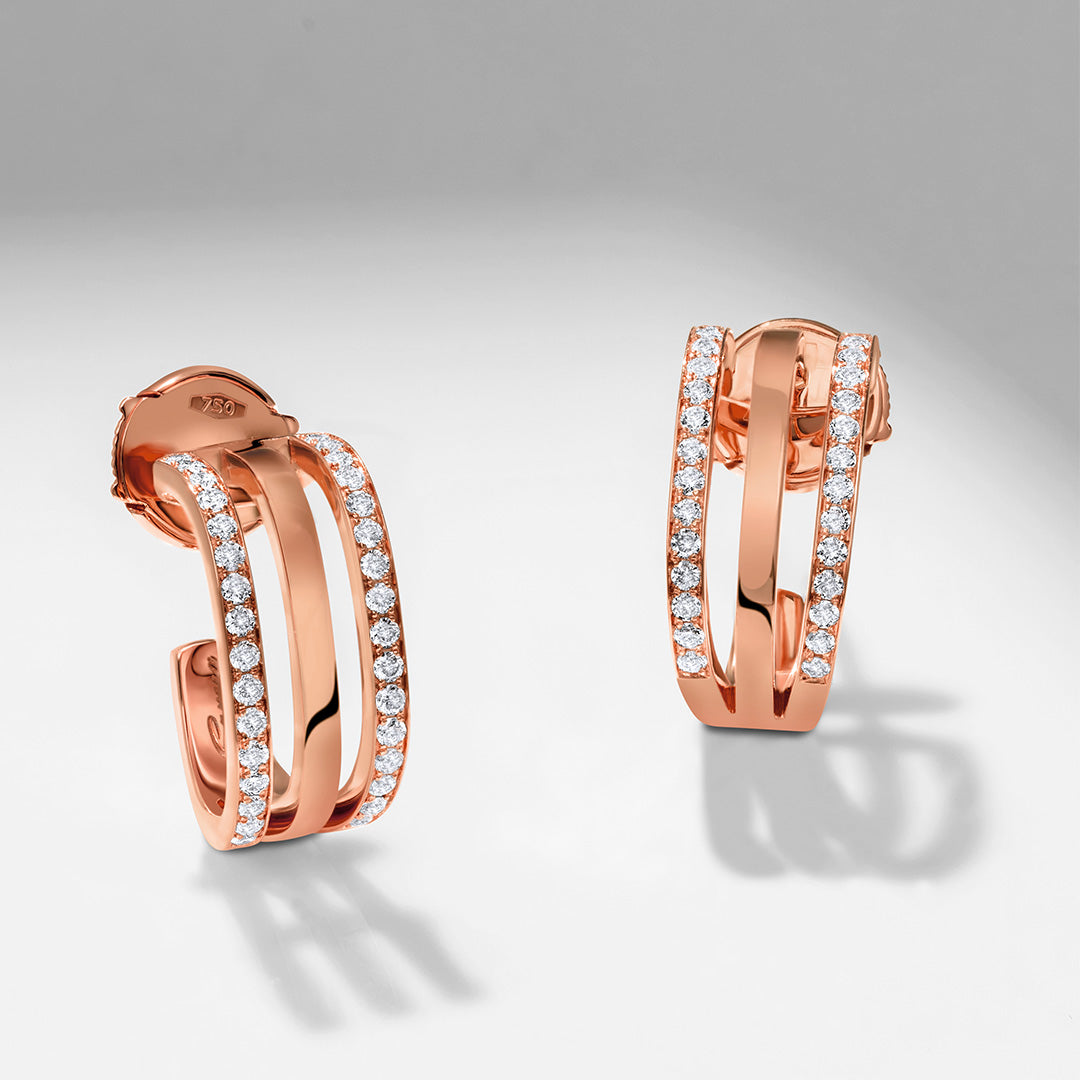 Rose Gold Diamond buying Triple Hoop Earrings