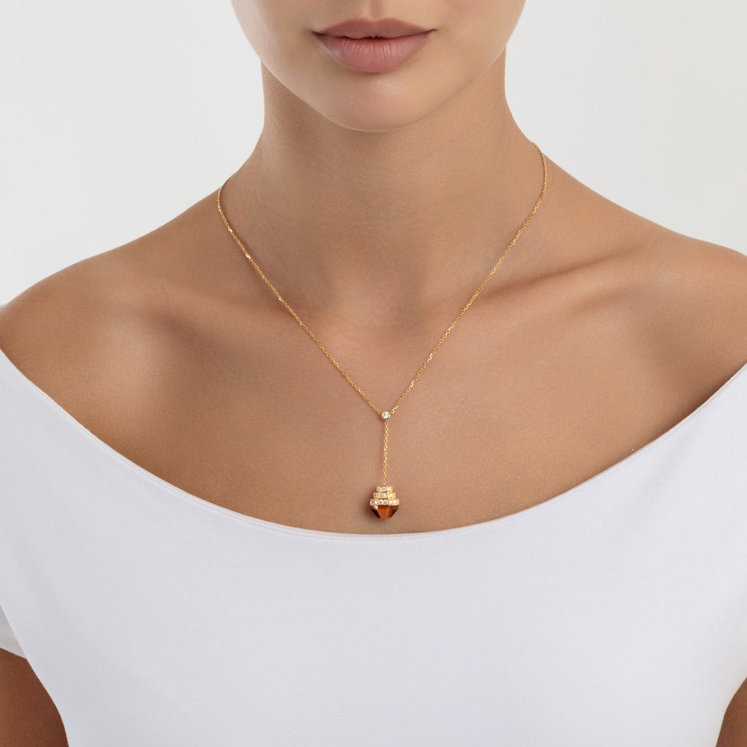 Azm Yellow Gold Tiger Eye Necklace - Samra Jewellery - Diamond Jewellery - AZM