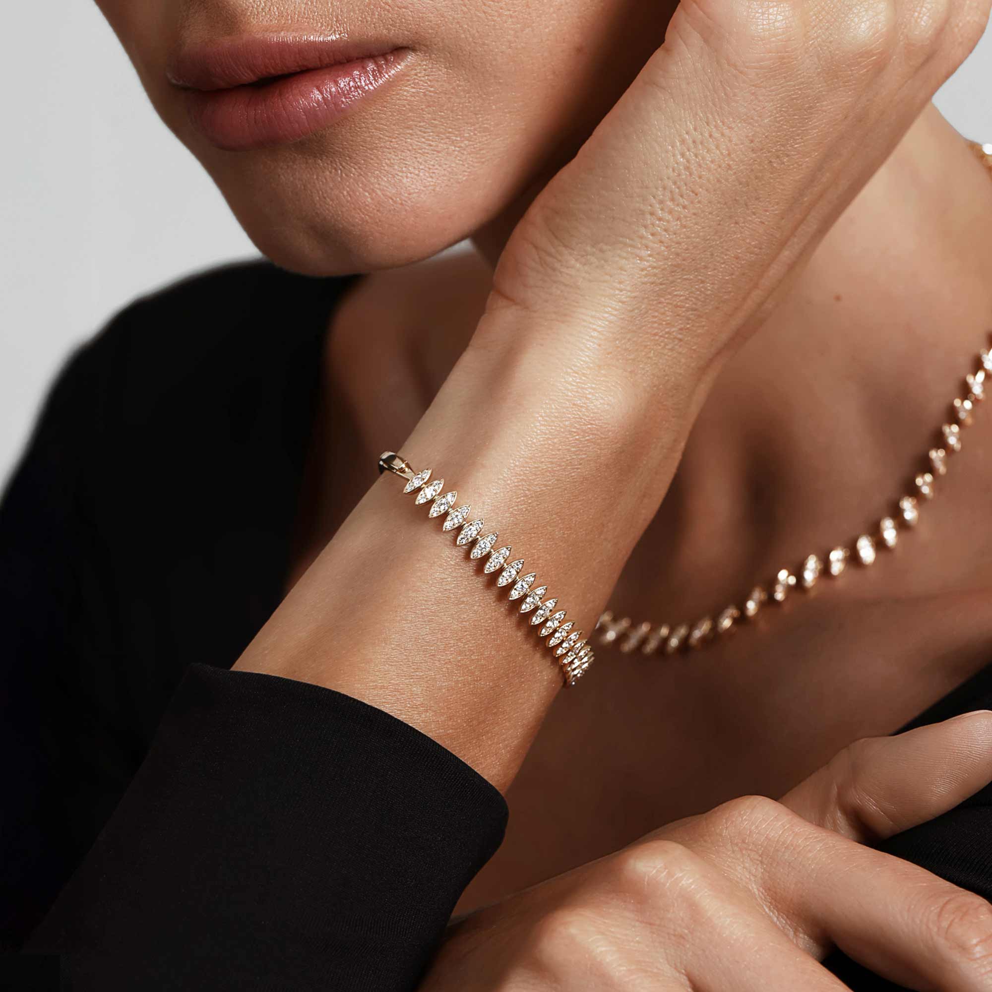 Barq Marquise Yellow Gold Diamond Large Bangle