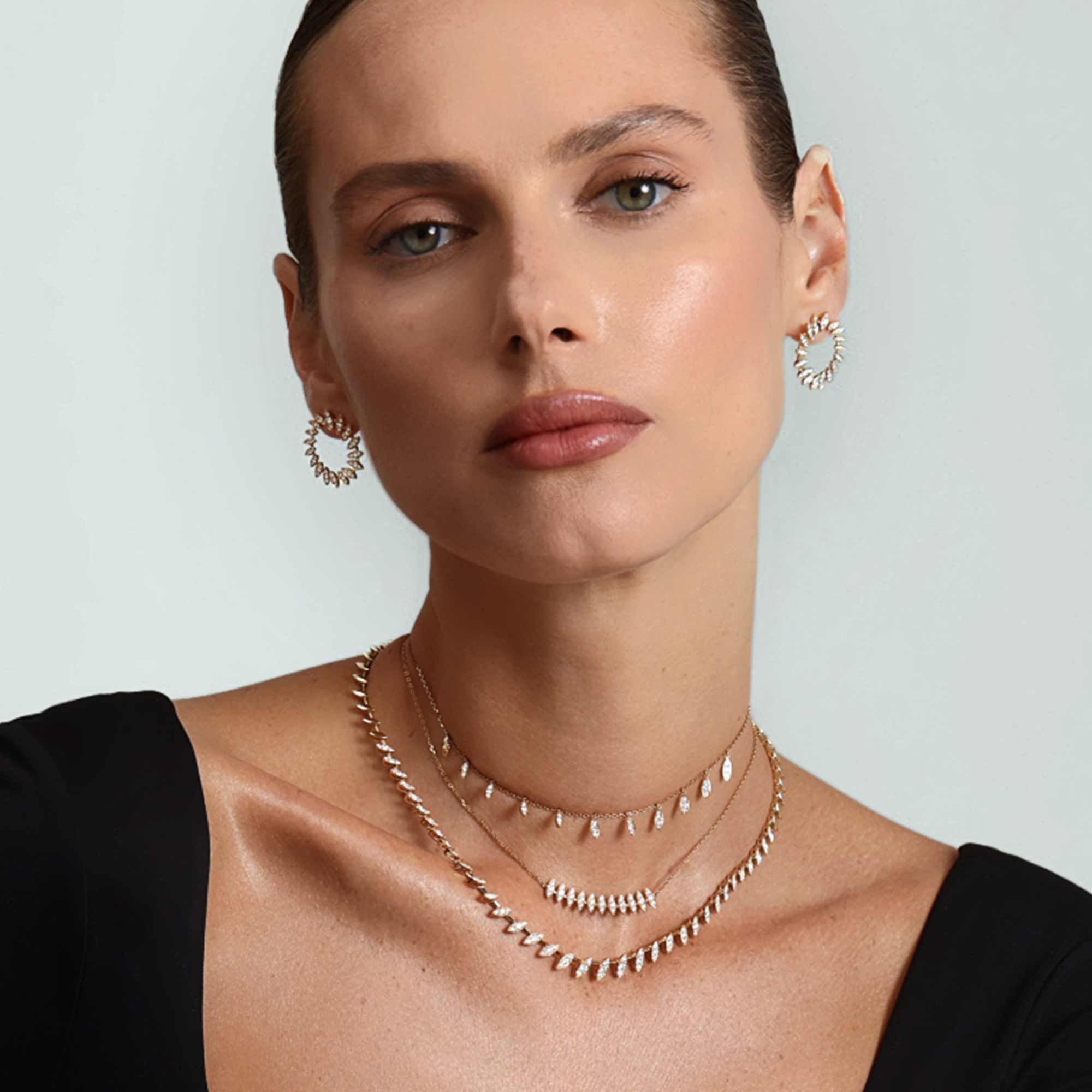 Barq Marquise Yellow Gold Diamond Large Necklace