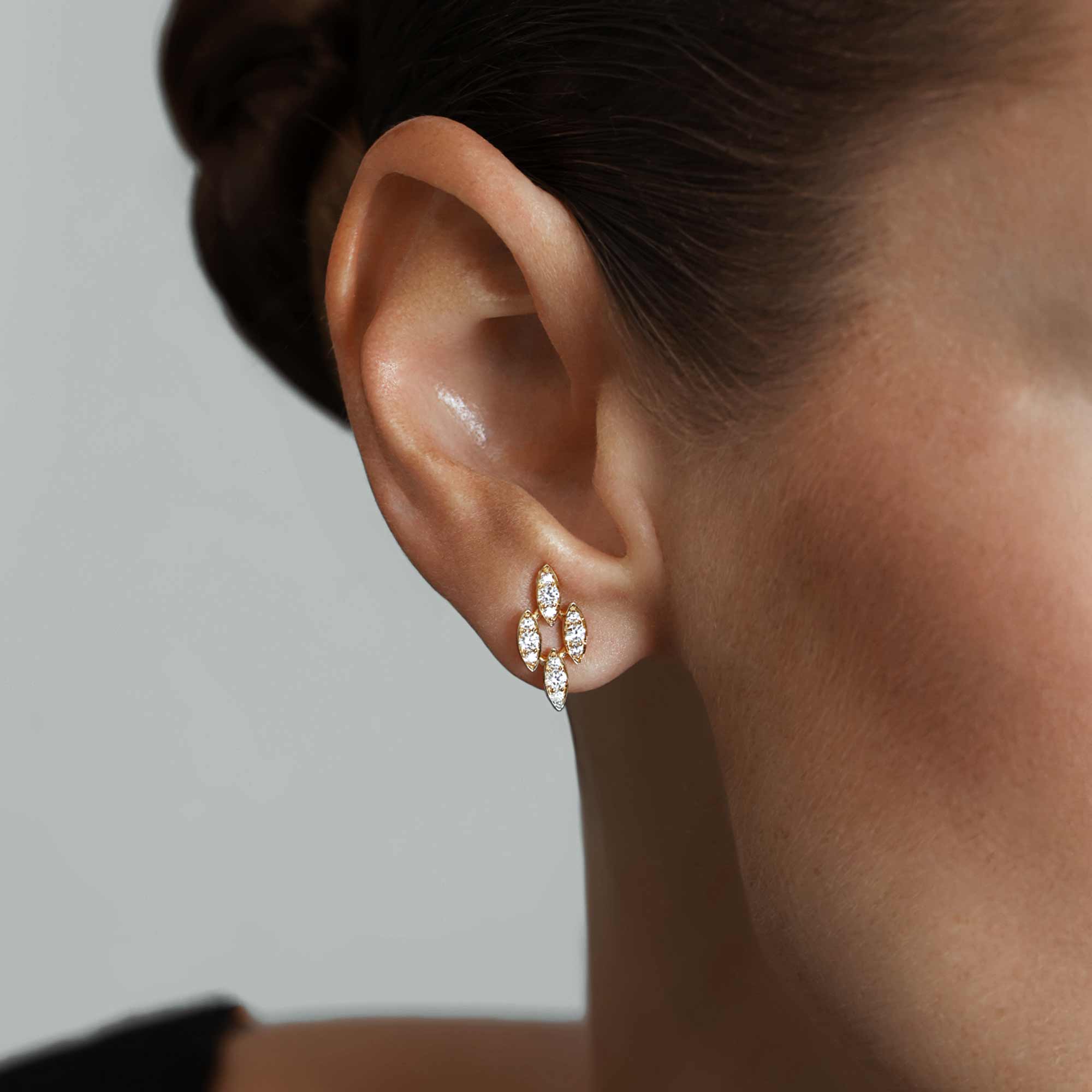 Barq Marquise Yellow Gold Diamond Stud Earring