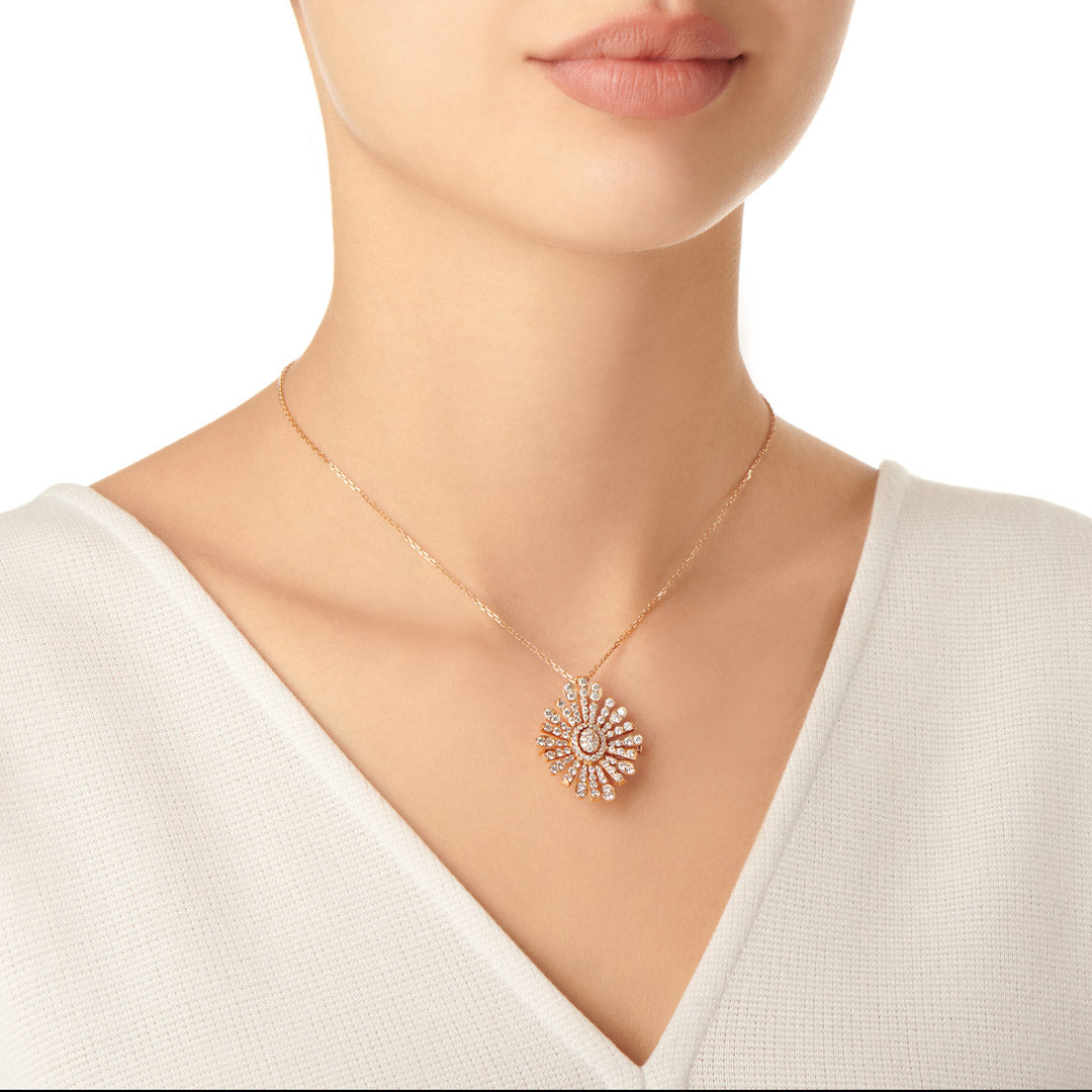 Barq Oval Rose Gold Diamond Brooch Necklace - Samra Jewellery - Diamond Jewellery - BARQ