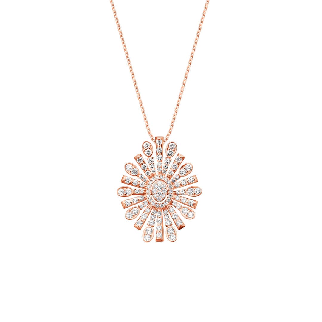 Barq Oval Rose Gold Diamond Brooch Necklace - Samra Jewellery - Diamond Jewellery - BARQ