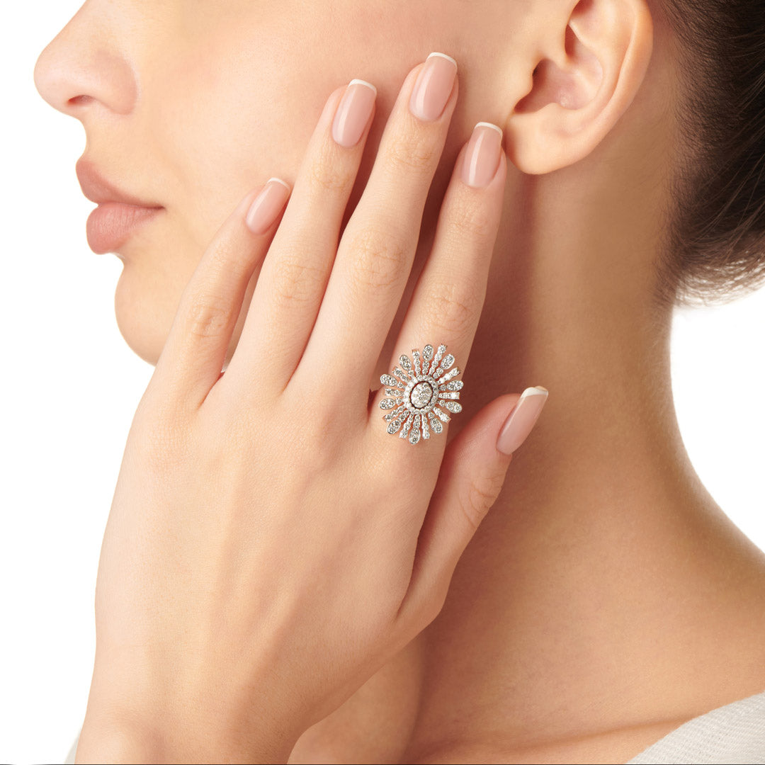 Barq Oval White Gold Diamond Ring - Samra Jewellery - Diamond Jewellery - BARQ