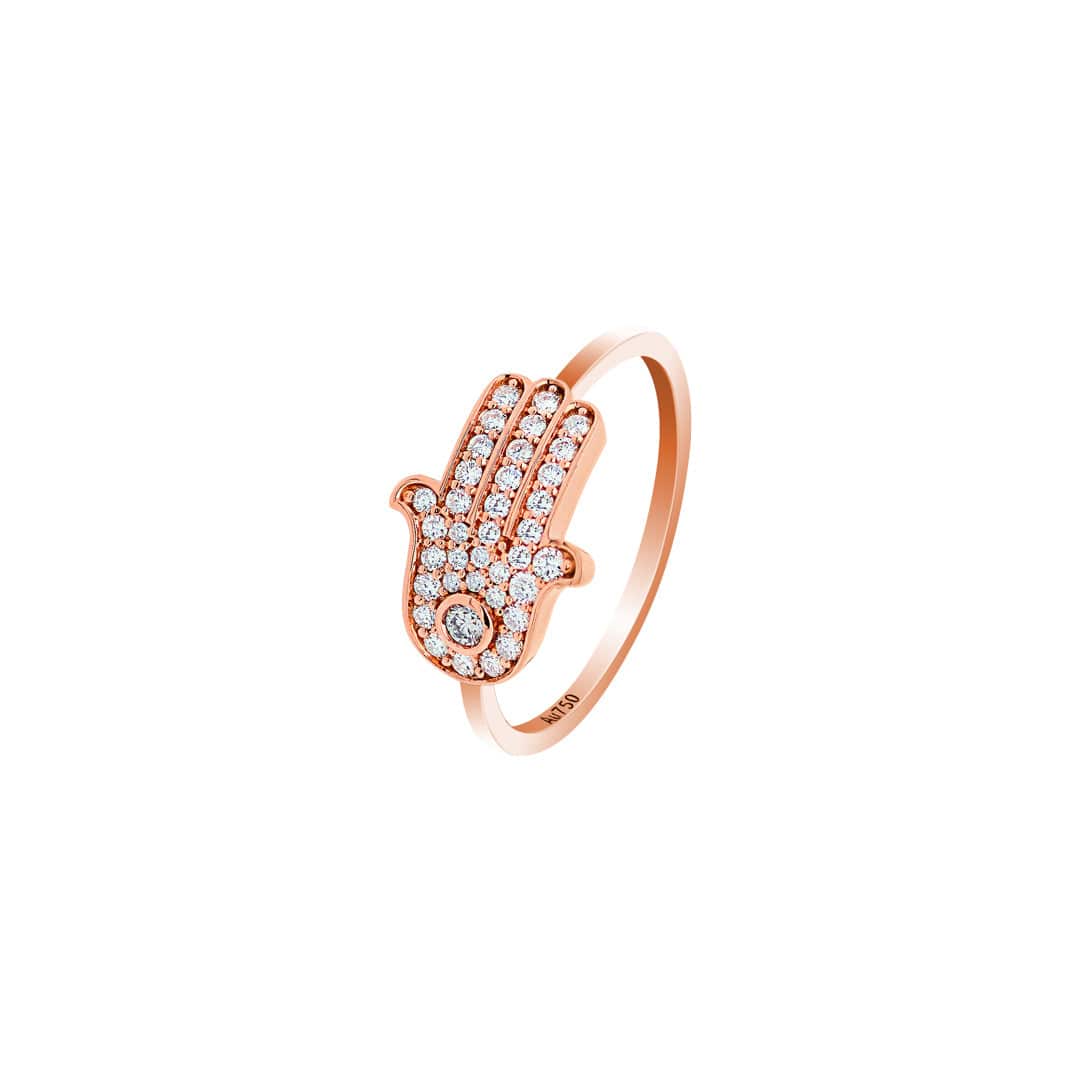 Barq Rose Gold Diamond Hamsa Ring - Samra Jewellery - Diamond Jewellery - BARQ