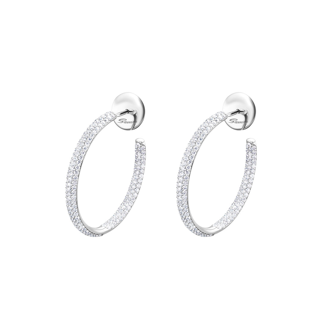 Barq White Gold Diamond Medium Hoop Earring - Samra Jewellery - Diamond Jewellery - BARQ