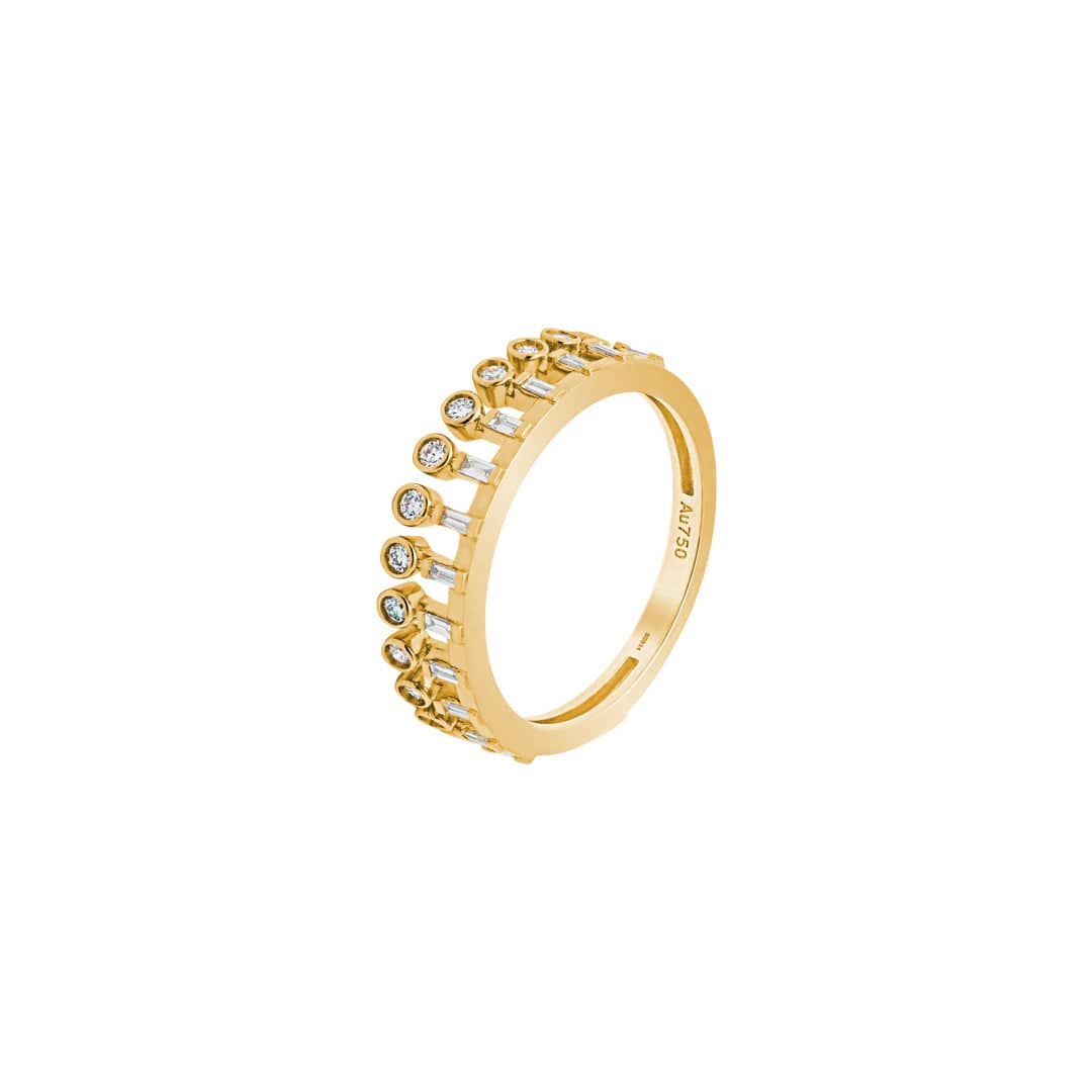 Barq Yellow Gold Diamond Crown Ring - Samra Jewellery - Diamond Jewellery - BARQ